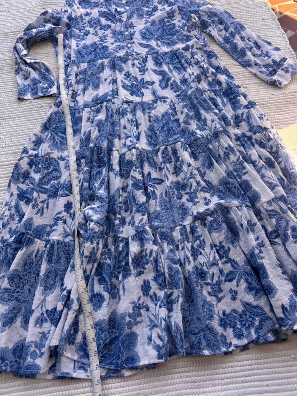 Choklate Paris Blue Floral Tiered Maxi Dress XL Silk Blend Cottagecore - Picture 3 of 12